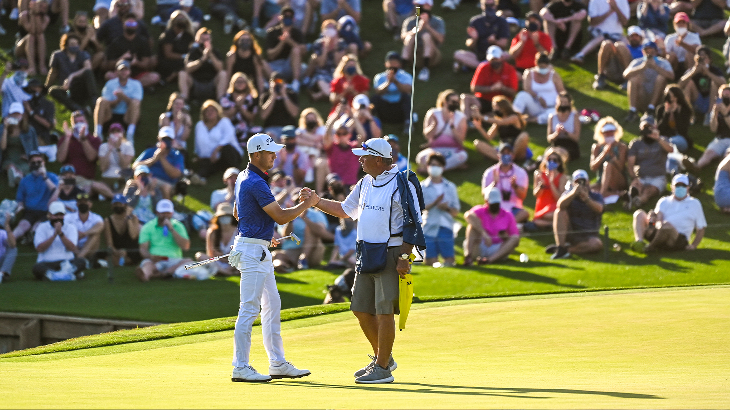 Justin Thomas (NEW Pro V1x) celebrates with his...