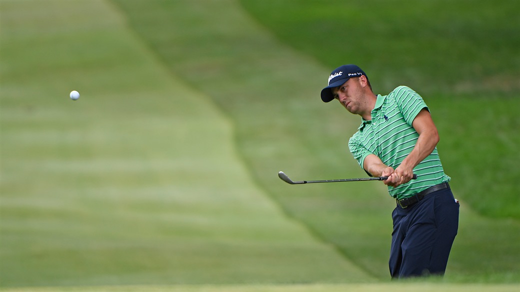 Justin Thomas chips his Pro V1x golf ball to save par at the 2019 Memorial Tournament