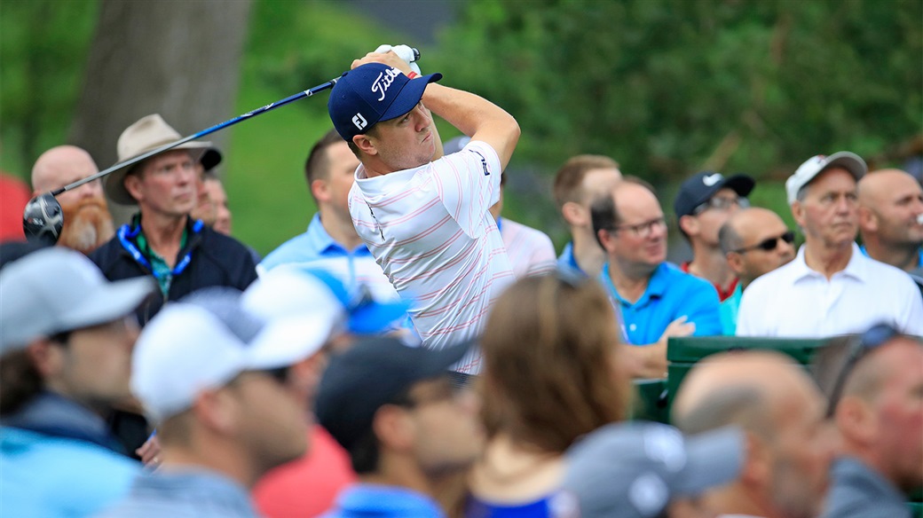 Justin Thomas watches his tee shot during the 2019 Memorial Tournament at Muirfield Village Golf Club